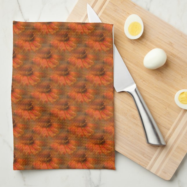 Orange Zinnia Daisy Flower Nature Art Pattern   Tea Towel (Quarter Fold)
