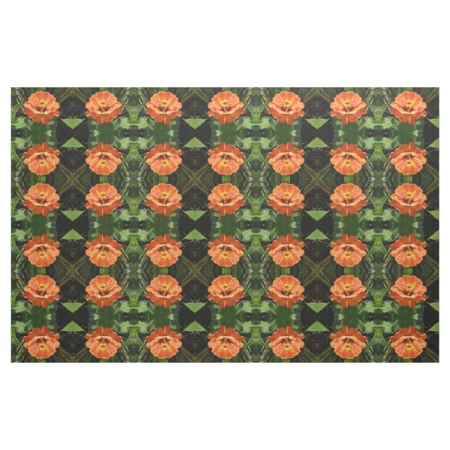 Orange Zinnia Floral Patterned Fabric (Fat Quarter)