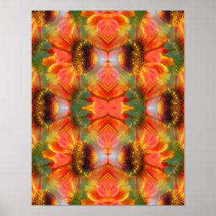 Orange Zinnia Flower Abstract Poster