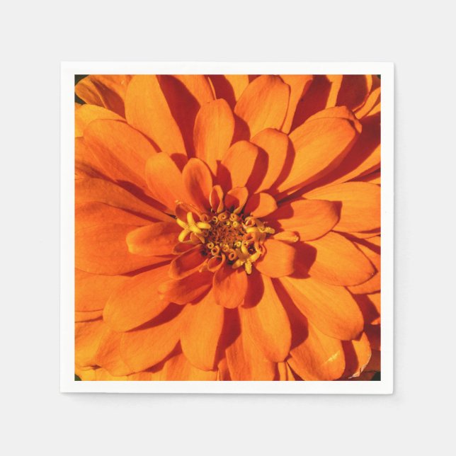 Orange Zinnia Flower Paper Napkin (Front)