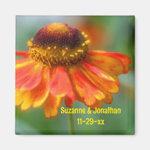 Orange Zinnia Flower Personalised Wedding  Magnet