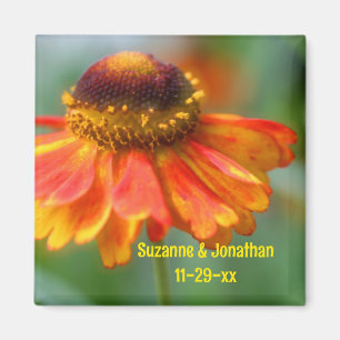 Orange Zinnia Flower Personalized Wedding  Magnet