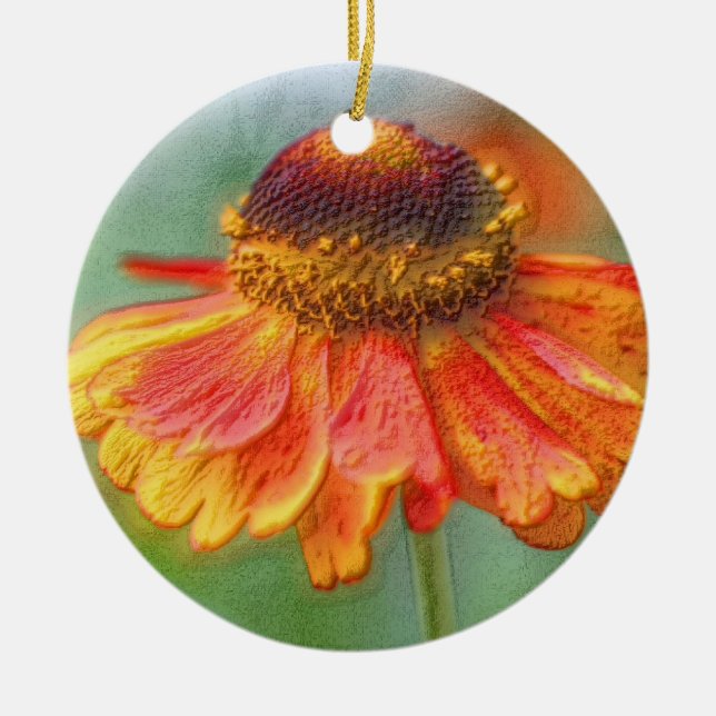 Orange Zinnia Pencil Art Flower Ornament (Front)