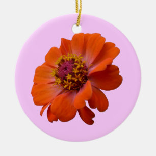 Orange Zinnia Wildflower Nature Floral Ceramic Tree Decoration