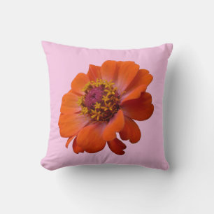 Orange Zinnia Wildflower Nature Floral Cushion