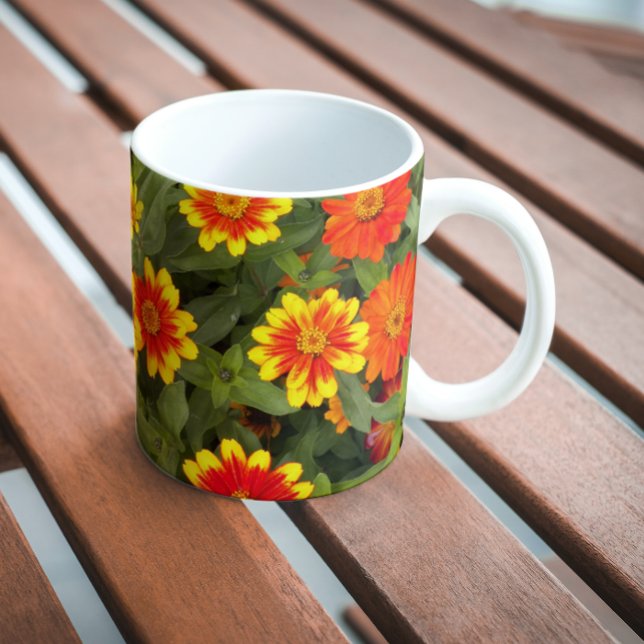Orange Zinnias Floral Mug (In Situ Bench)