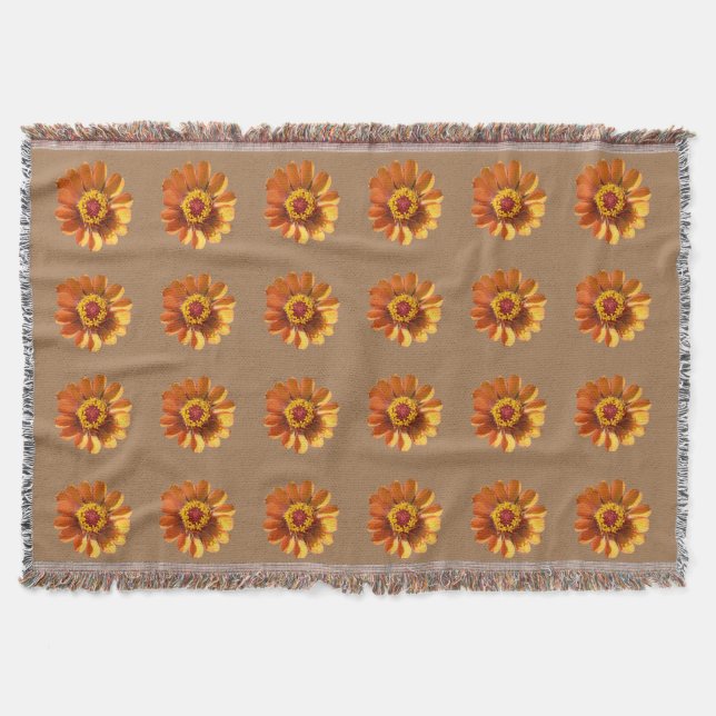 Orange zinnias flowers on brown background throw blanket (Front)