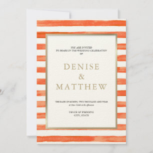 Orangeade Watercolor Stripes & Gold Lettering Invitation