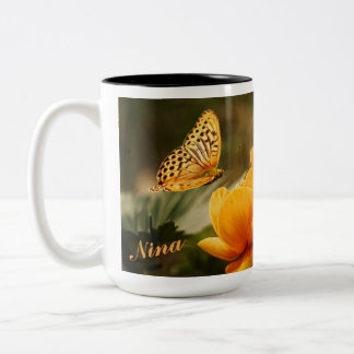 OrangeButterfly, Orange Flowers Two-Tone Coffee Mug