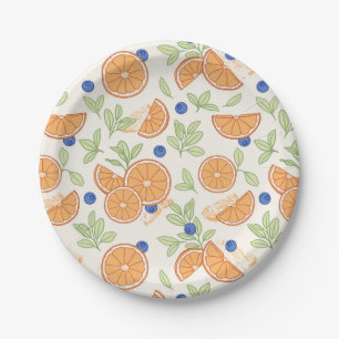 Oranges and Blueberries Fruit Pattern Paper Plate