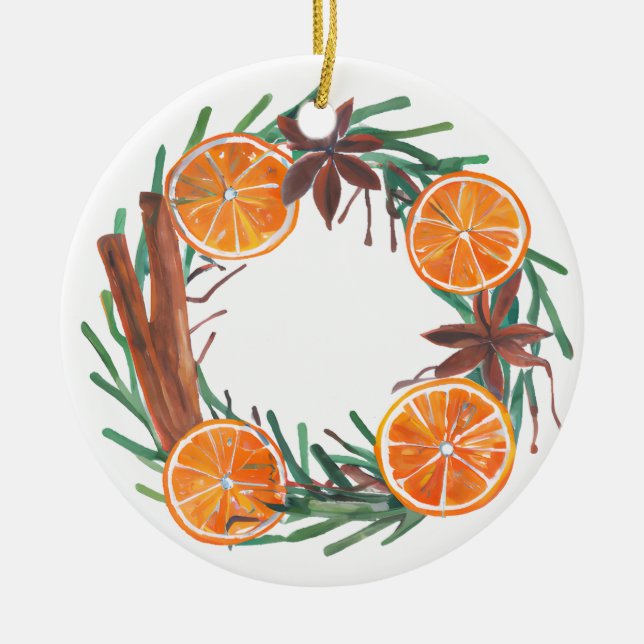 Oranges and cinnamon  ceramic tree decoration (Front)