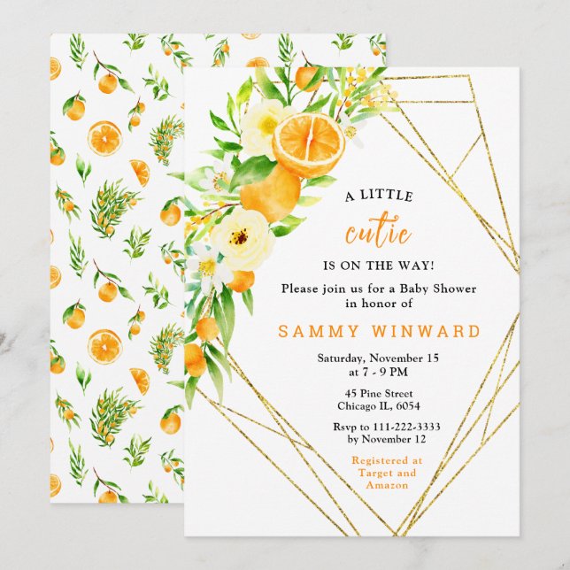 Oranges and Flowers Baby Shower Invitation (Front/Back)