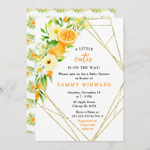 Oranges and Flowers Baby Shower Invitation