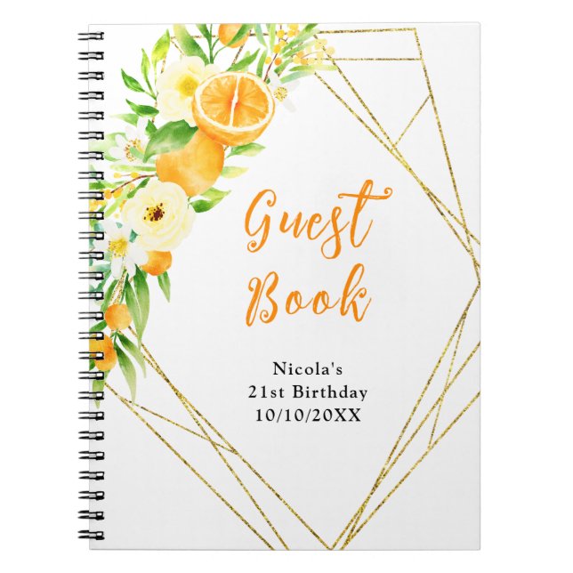 Oranges and Flowers Birthday Guest Book (Front)