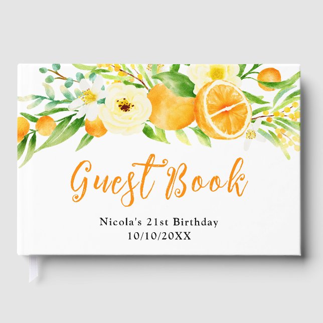 Oranges and Flowers Birthday Guest Book (Front)