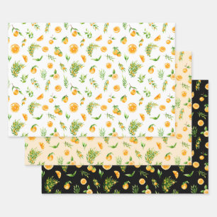 Oranges and Foliage Pattern Wrapping Paper Sheet