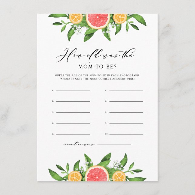 Oranges and Grapefruits How Old Were the Mum-to-be Enclosure Card (Front)