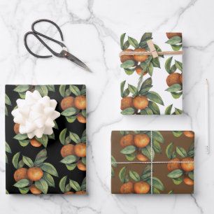 Oranges and Greenery - 3 Designs Wrapping Paper Sheet