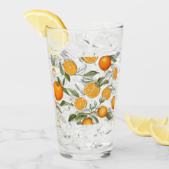 Oranges and leaves motif glass (Front Ice)