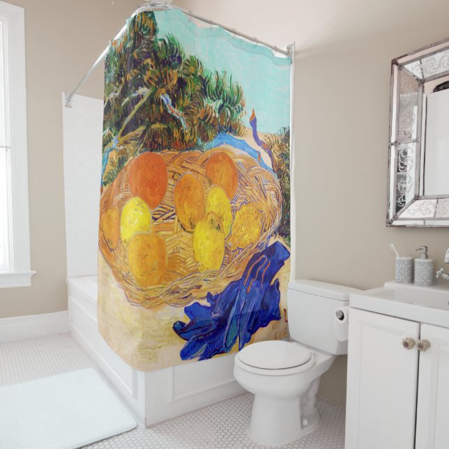 Oranges and Lemons with Blue Gloves, Van Gogh Shower Curtain (In Situ)