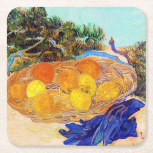 Oranges and Lemons with Blue Gloves, Van Gogh Square Paper Coaster