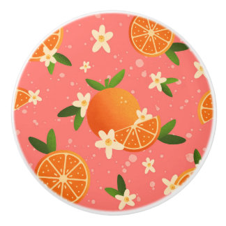 Oranges and orange blossom joy ceramic knob