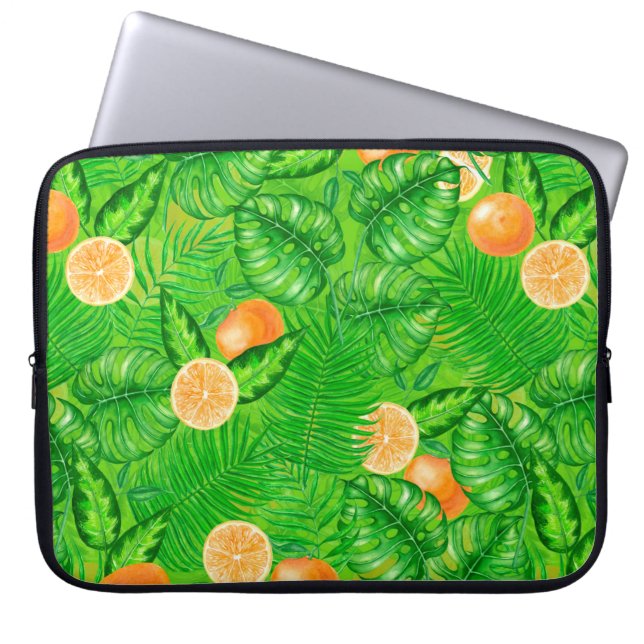 Oranges and tropical leaves laptop sleeve (Front)