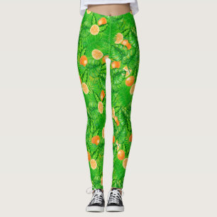 Oranges and tropical leaves leggings