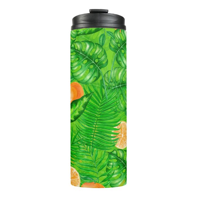 Oranges and tropical leaves thermal tumbler (Front)