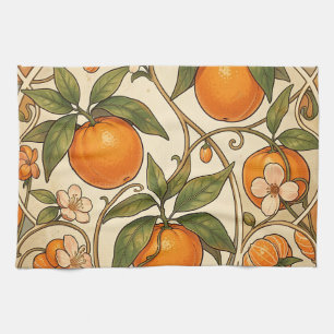 Oranges Art Nouveau Pattern Tea Towel