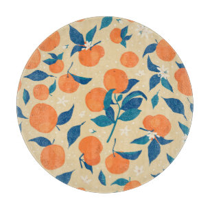 Oranges Branches: Beige Background Pattern Cutting Board