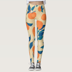 Oranges Branches: Beige Background Pattern Leggings
