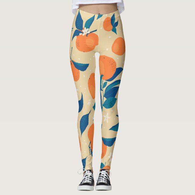 Oranges Branches: Beige Background Pattern Leggings (Front)