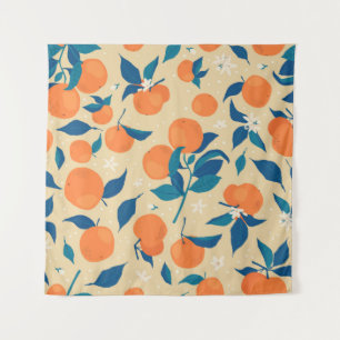 Oranges Branches: Beige Background Pattern Tapestry