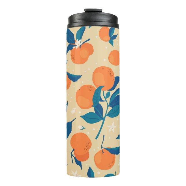 Oranges Branches: Beige Background Pattern Thermal Tumbler (Front)