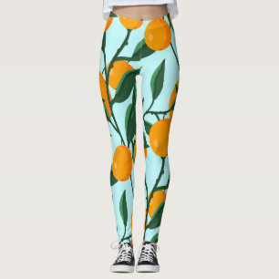 Oranges branches, citrus vintage print. leggings