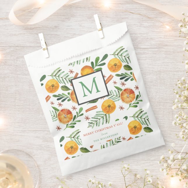 Oranges & Cinnamon Merry Christmas Monogram Favour Bags (Clipped)