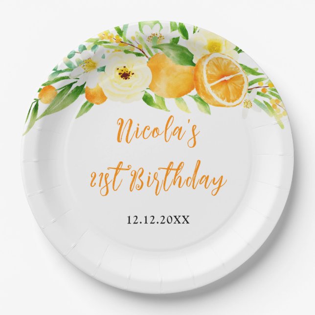 Oranges Citrus Baby Shower Paper Plate (Front)