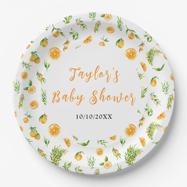 Oranges Citrus Baby Shower Paper Plate (Front)