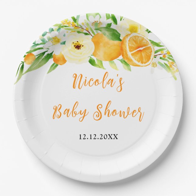 Oranges Citrus Baby Shower Paper Plate (Front)