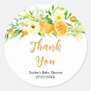 Oranges Citrus Baby Shower Thank You Classic Round Sticker
