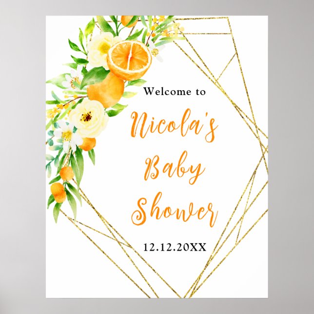Oranges Citrus Baby Shower Welcome Poster (Front)