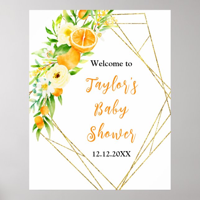 Oranges Citrus Baby Shower Welcome Sign (Front)
