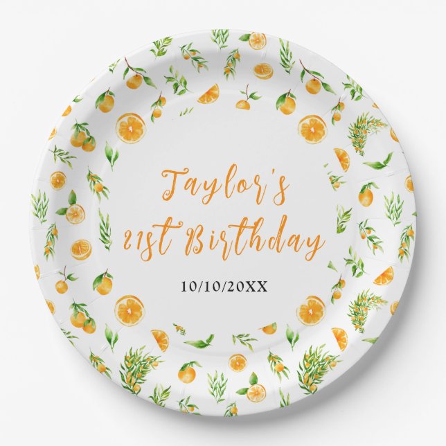 Oranges Citrus Birthday Party Paper Plate (Front)