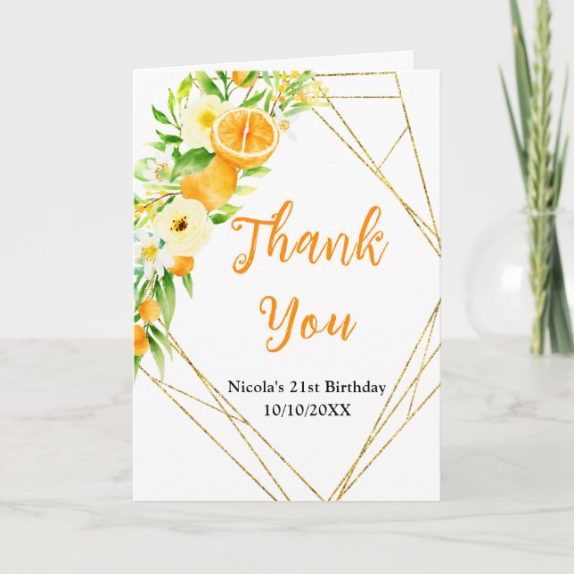 Oranges Citrus Birthday Thank You Card (Front)