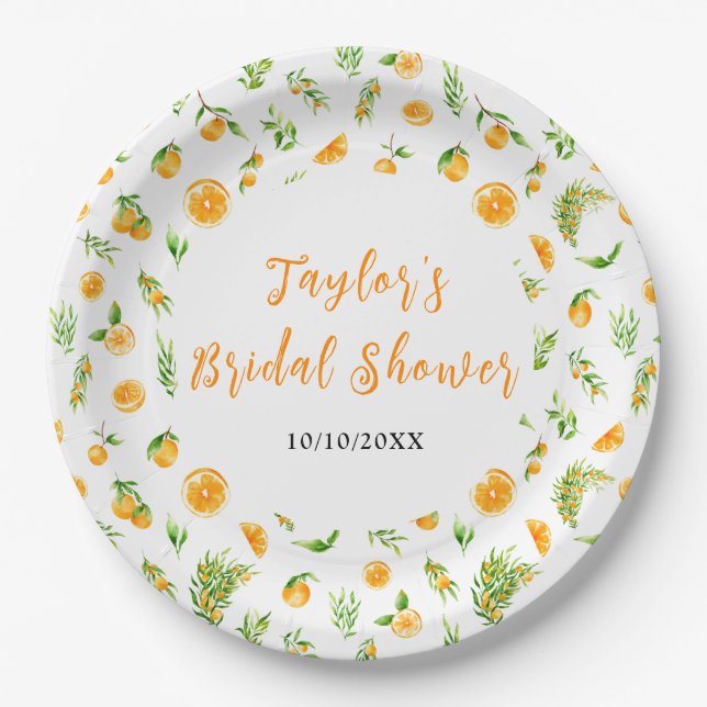 Oranges Citrus Bridal Shower Paper Plate (Front)
