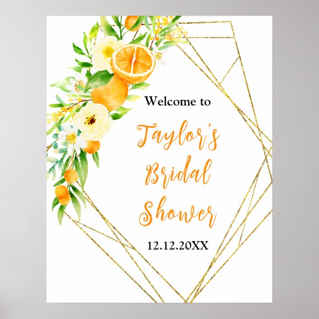 Oranges Citrus Bridal Shower Welcome Sign (Front)