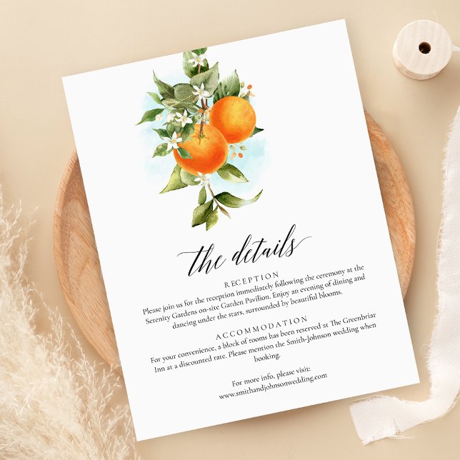 Oranges Citrus Calligraphy Wedding Details Card (Creator Uploaded)