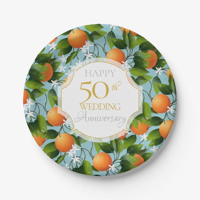 Oranges Citrus Fruit Floral Party Paper Plate (Front)