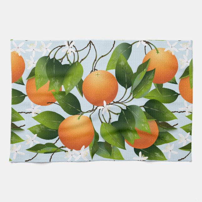 Oranges Citrus Fruit Floral Tea Towel (Horizontal)